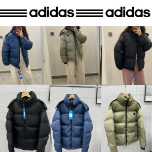 아디다스 겨울 캐주얼 아우터, 남녀 공용 트레포일(삼엽초) 후드 패딩 자켓