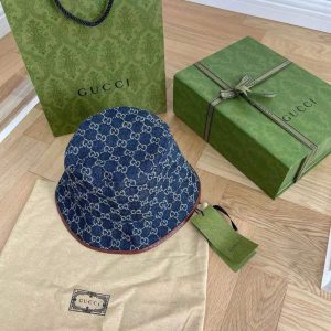 구찌 GG 데님 버킷햇 블루 Embroidered denim bucket hat 8165433HA7U 4265 816543 3HA7U 4265