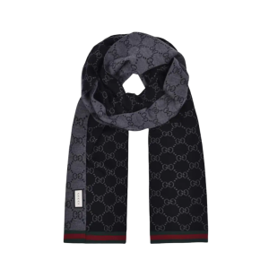 구찌 GG 투톤 울 머플러 블랙 BLACK GREY 325806